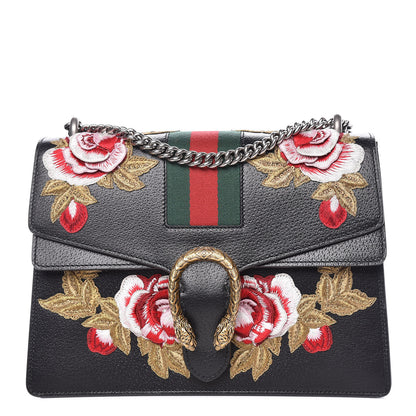 Gucci Calfskin Web Floral Embroidered Medium Dionysus Shoulder Bag Black 1 of 10
