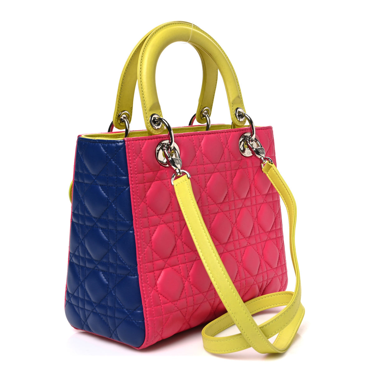 Christian Dior Lambskin Cannage Medium Tri-Color Lady Dior Pink Blue Yellow 3 of 11