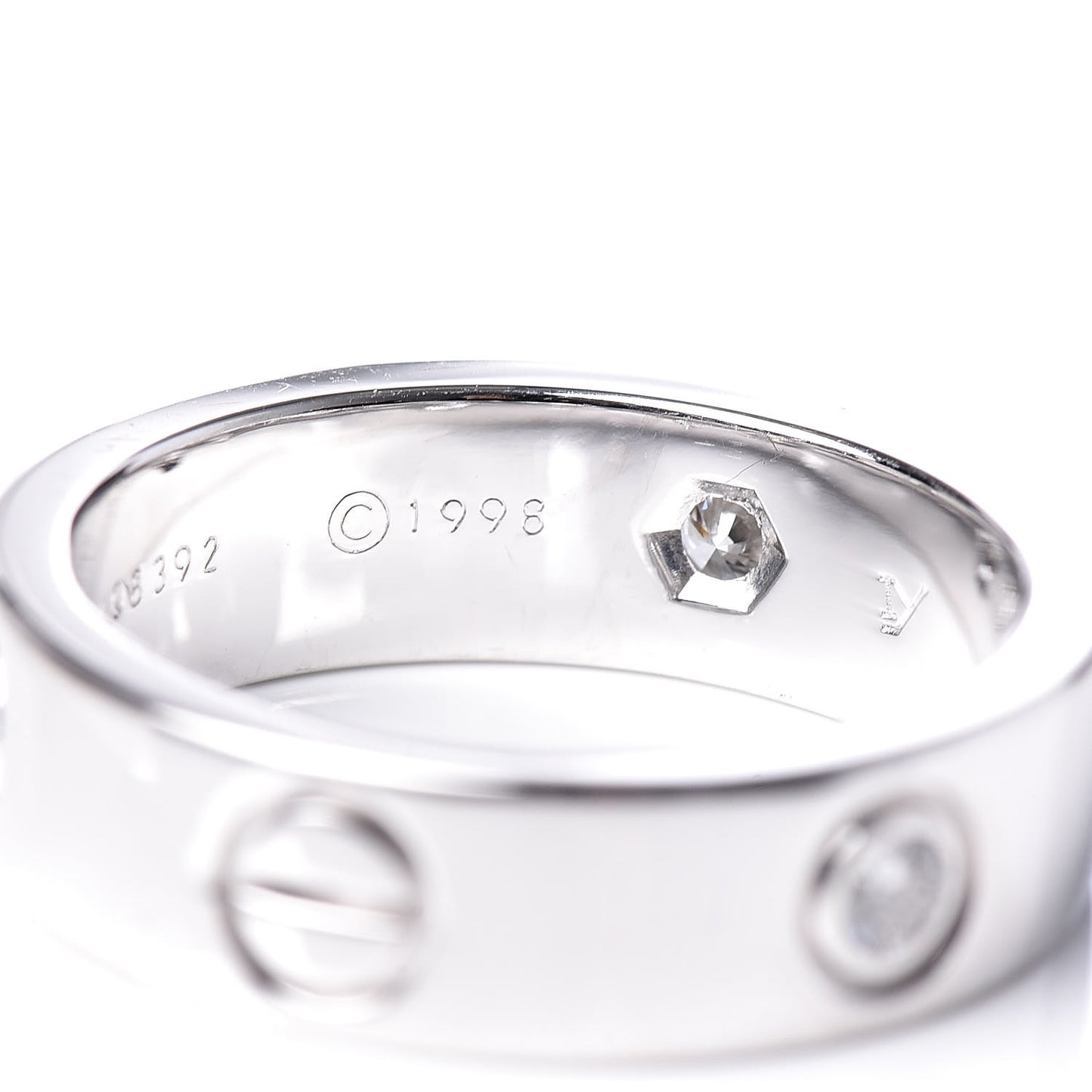 18K White Gold 3 Diamond 5.5mm LOVE Ring 53 6.5