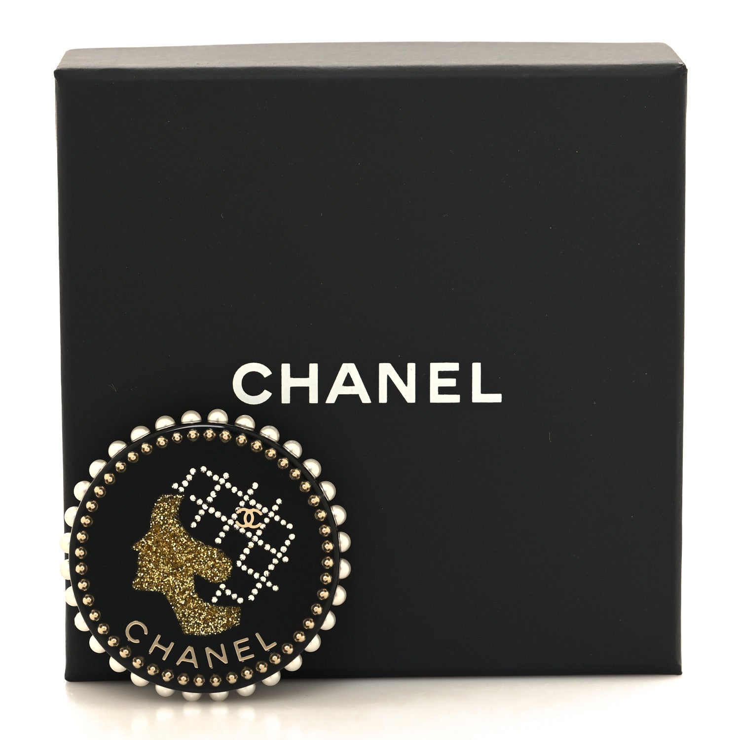 Chanel Strass Resin Pearl Coco Chanel Profile Brooch Black 4 of 4