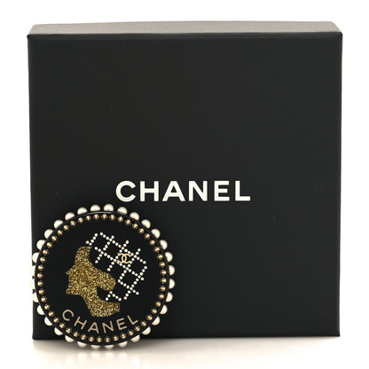 Chanel Strass Resin Pearl Coco Chanel Profile Brooch Black 4 of 4