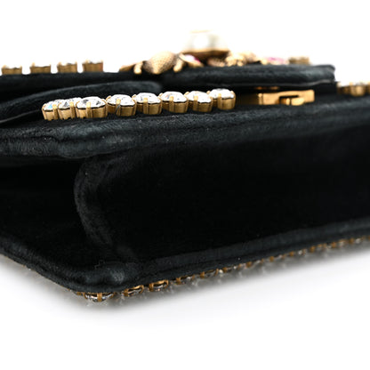 Gucci Velvet Crystal Mini Bee Broadway Shoulder Bag Black 9 of 12