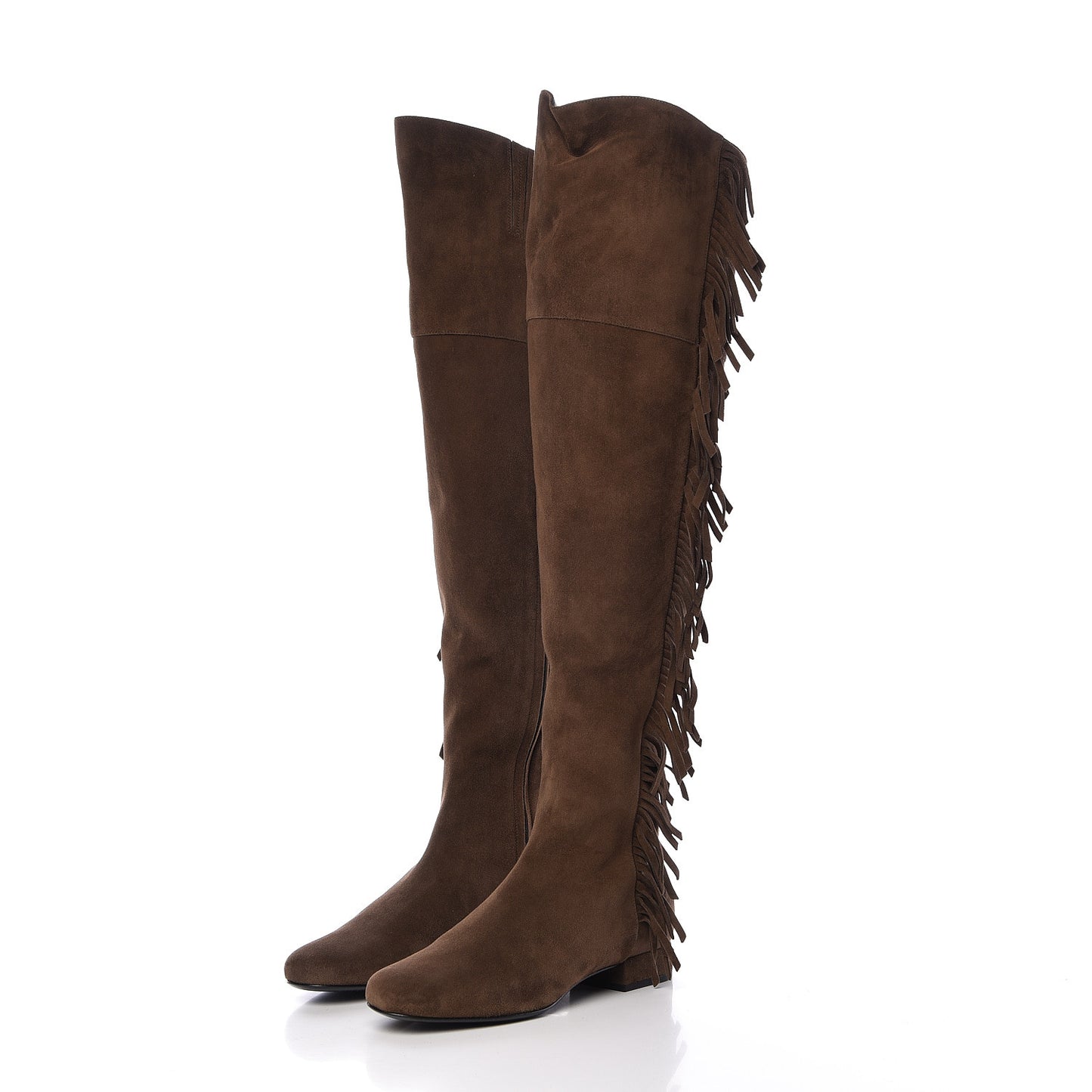 Suede Goatskin BB 20 Over The Knee Fringed Boots 37 Coffee Brown