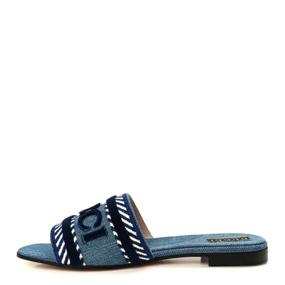 Gucci New Denim Logo Embroidered Slide Sandal 39 Light Blue 1 of 10