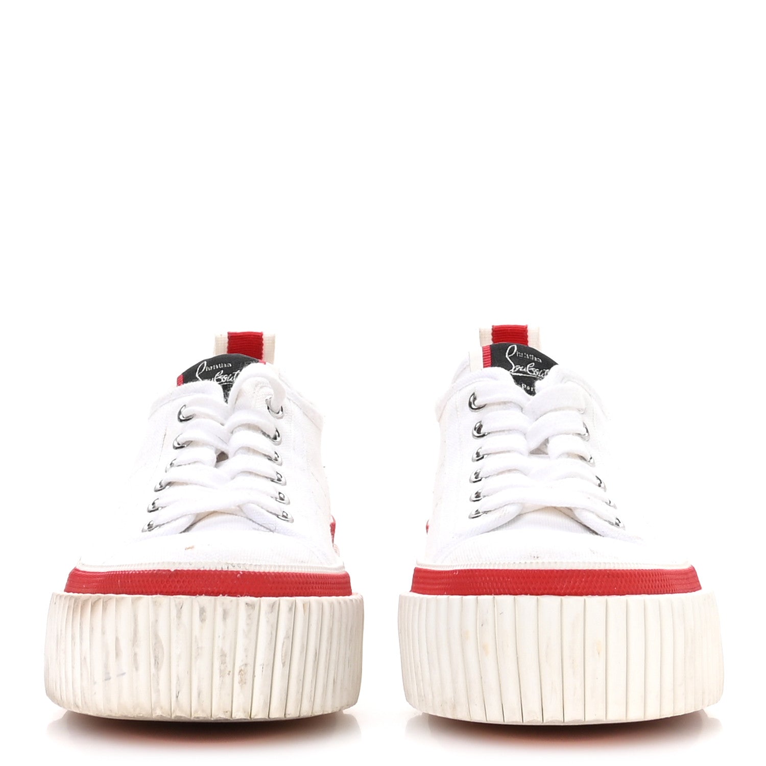 Christian Louboutin Canvas Pedro Womens Flat Sneakers 37.5 White 3 of 8