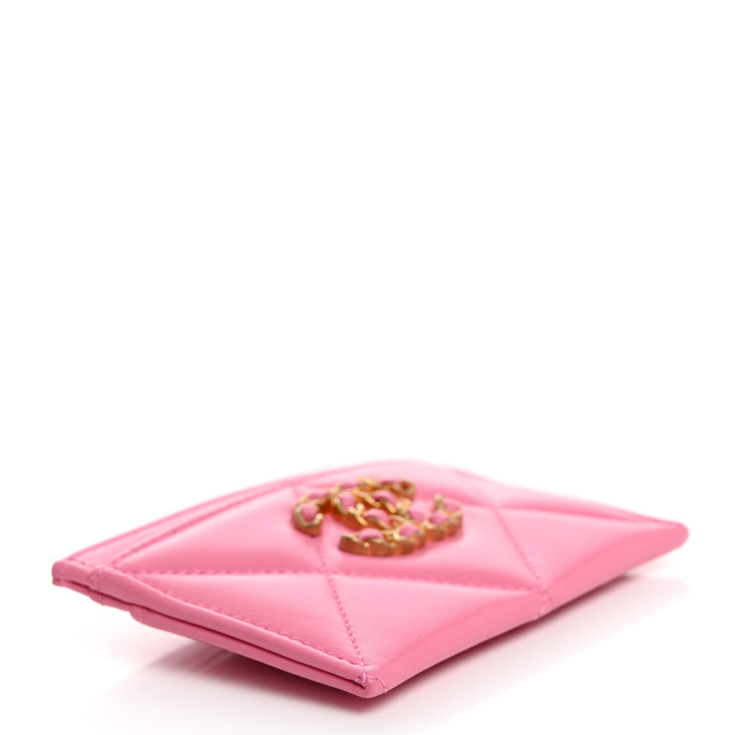 Lambskin Quilted Chanel 19 Card Holder Pink