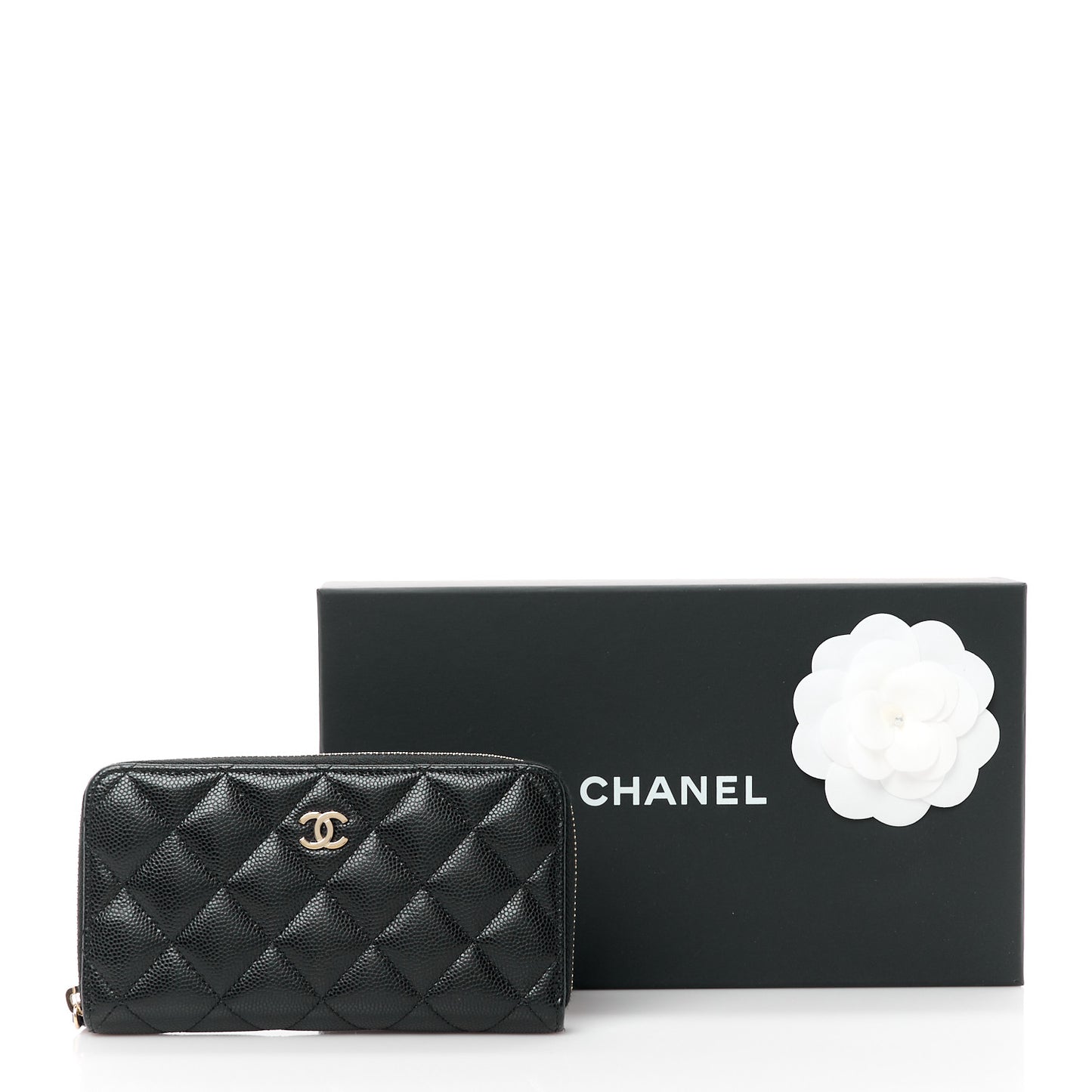 Caviar Quilted Medium Zip Around Wallet Black