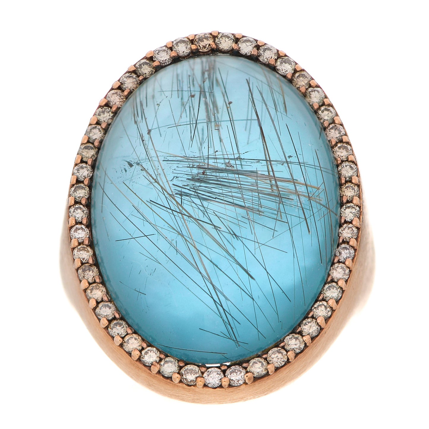 18K Rose Gold Brown Diamond Blue Rutilated Quartz Cocktail Ring 53 6.25
