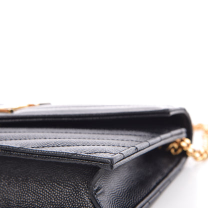 Saint Laurent Grain De Poudre Matelasse Chevron Monogram Envelope Chain Wallet Black 6 of 17