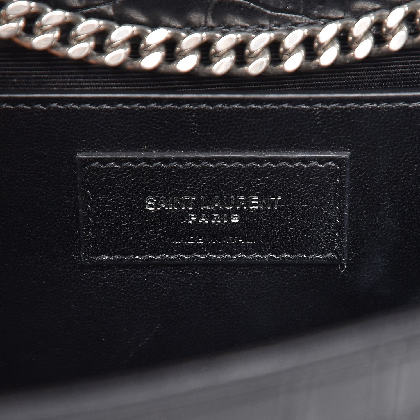 Calfskin Crocodile Embossed Medium Classic Monogram Kate Tassel Satchel Black