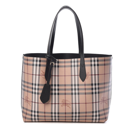 Burberry Grainy Calfskin Haymarket Check Medium Reversible Tote Black 1 of 13