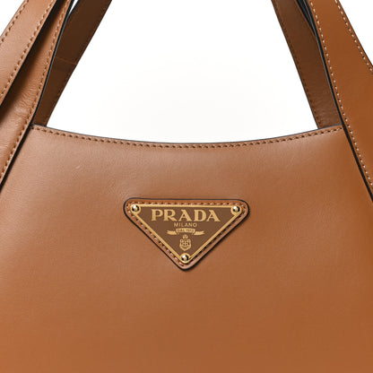 Prada City Calfskin Metal Triangle Logo Tote Caramel 8 of 10