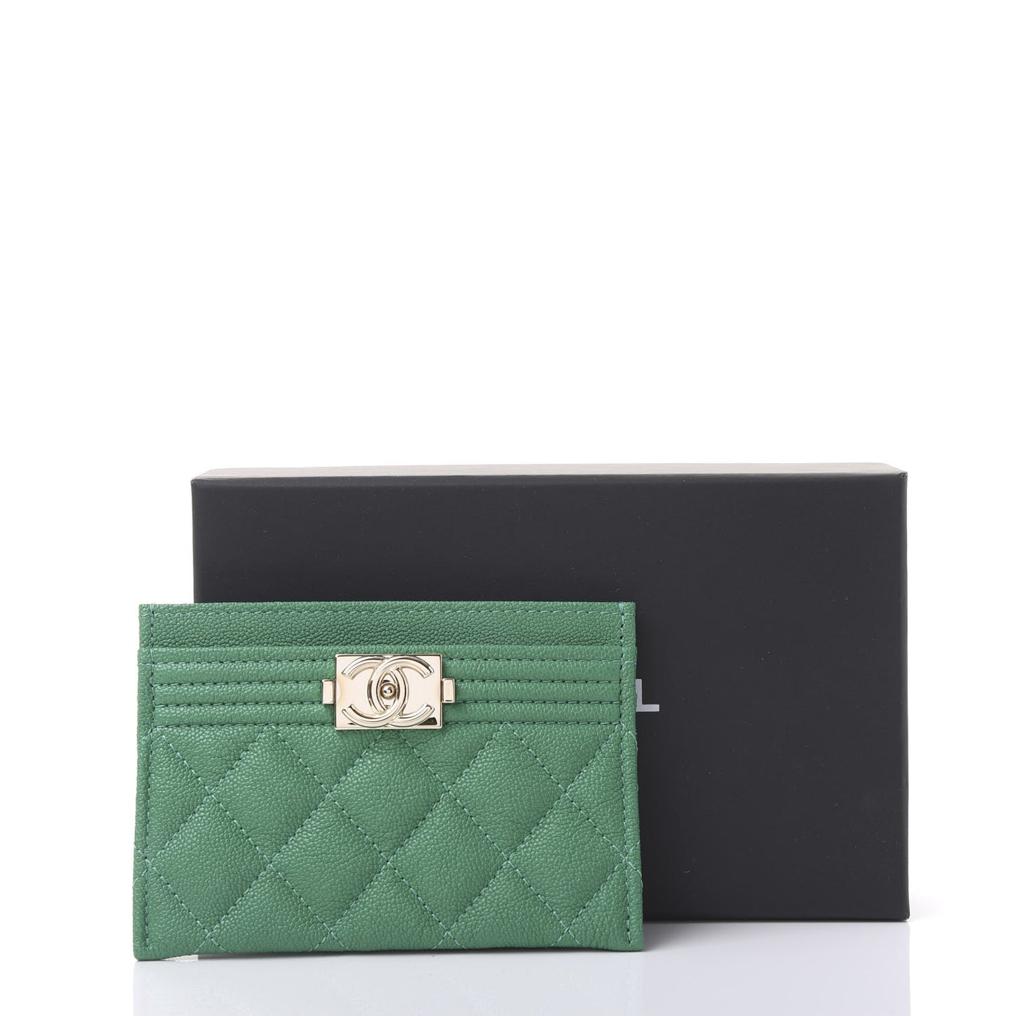 Caviar Quilted Boy Card Holder Green