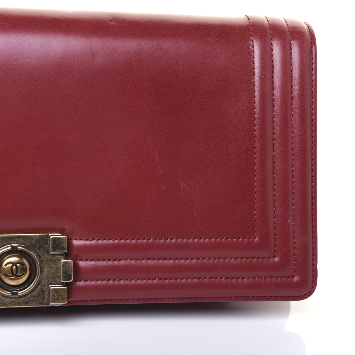 Glazed Calfskin Boy Flap Clutch Red