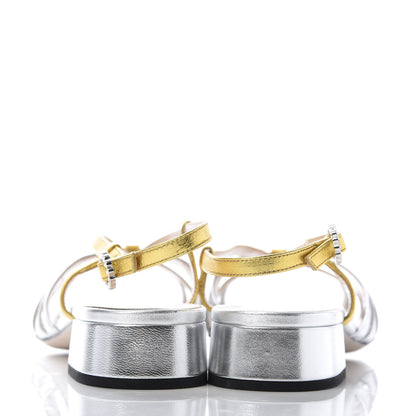 Gucci Metallic Nappa Crystal Zephyra Slingback Low Heel Sandals 38.5 Silver Gold 6 of 9