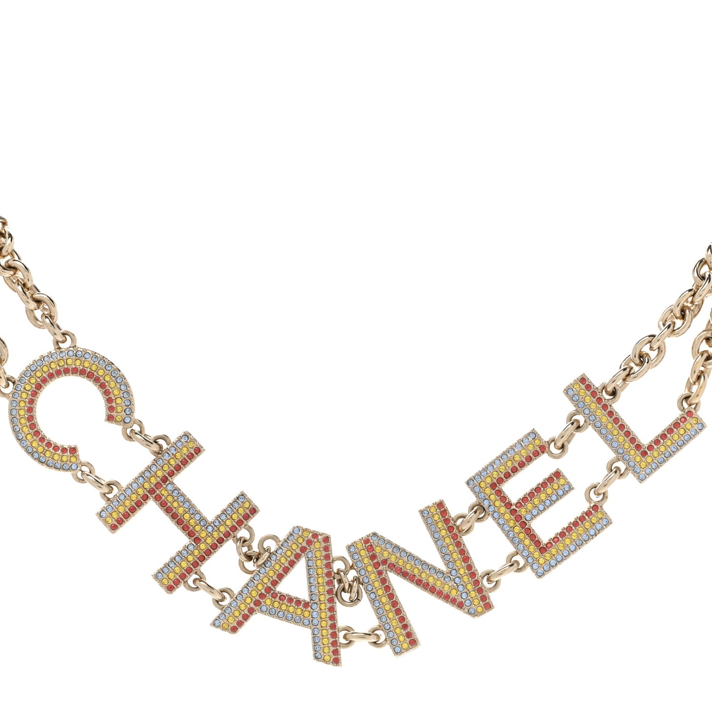 Metal Crystal Cha-Nel Logo Choker Necklace Multicolor Gold