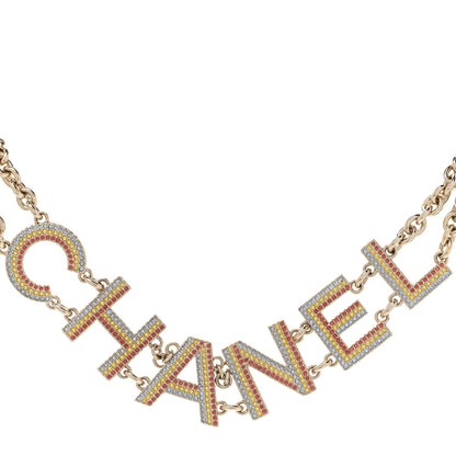 Chanel Metal Crystal Cha-Nel Logo Choker Necklace Multicolor Gold 1 of 6