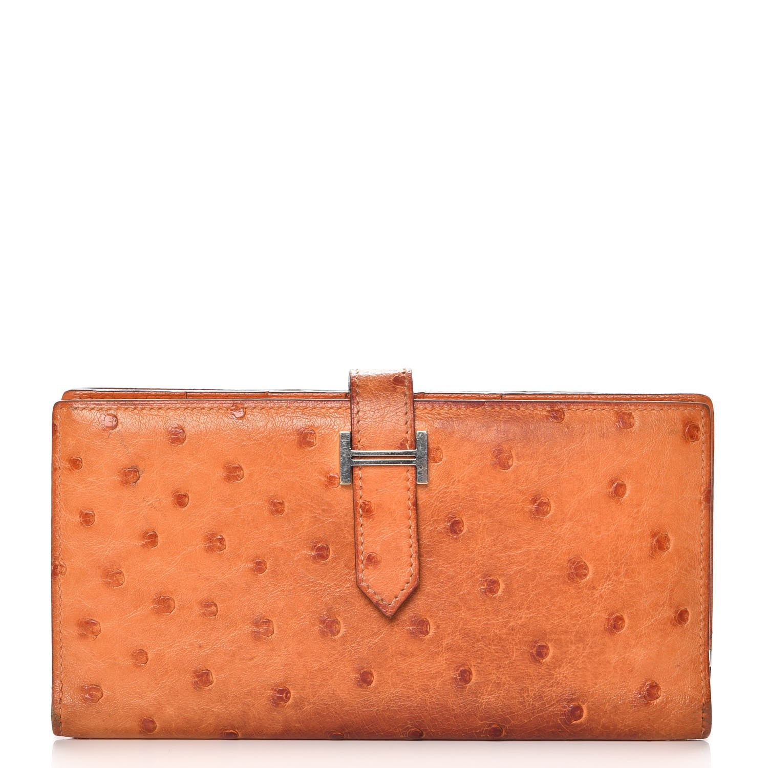 Hermes Ostrich Bearn Gusset Wallet Orange 1 of 9