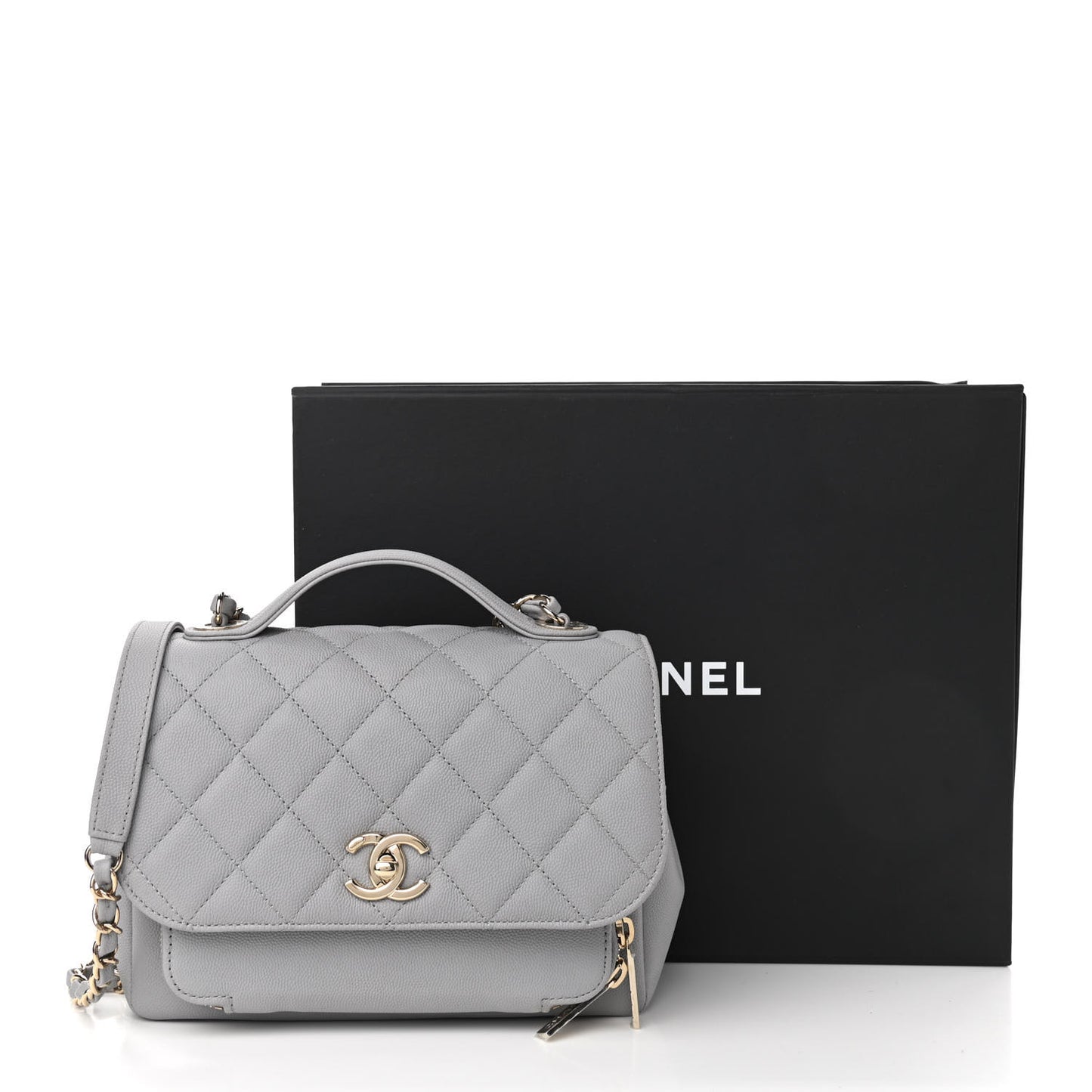 Caviar Quilted Medium Business Affinity Flap Grey