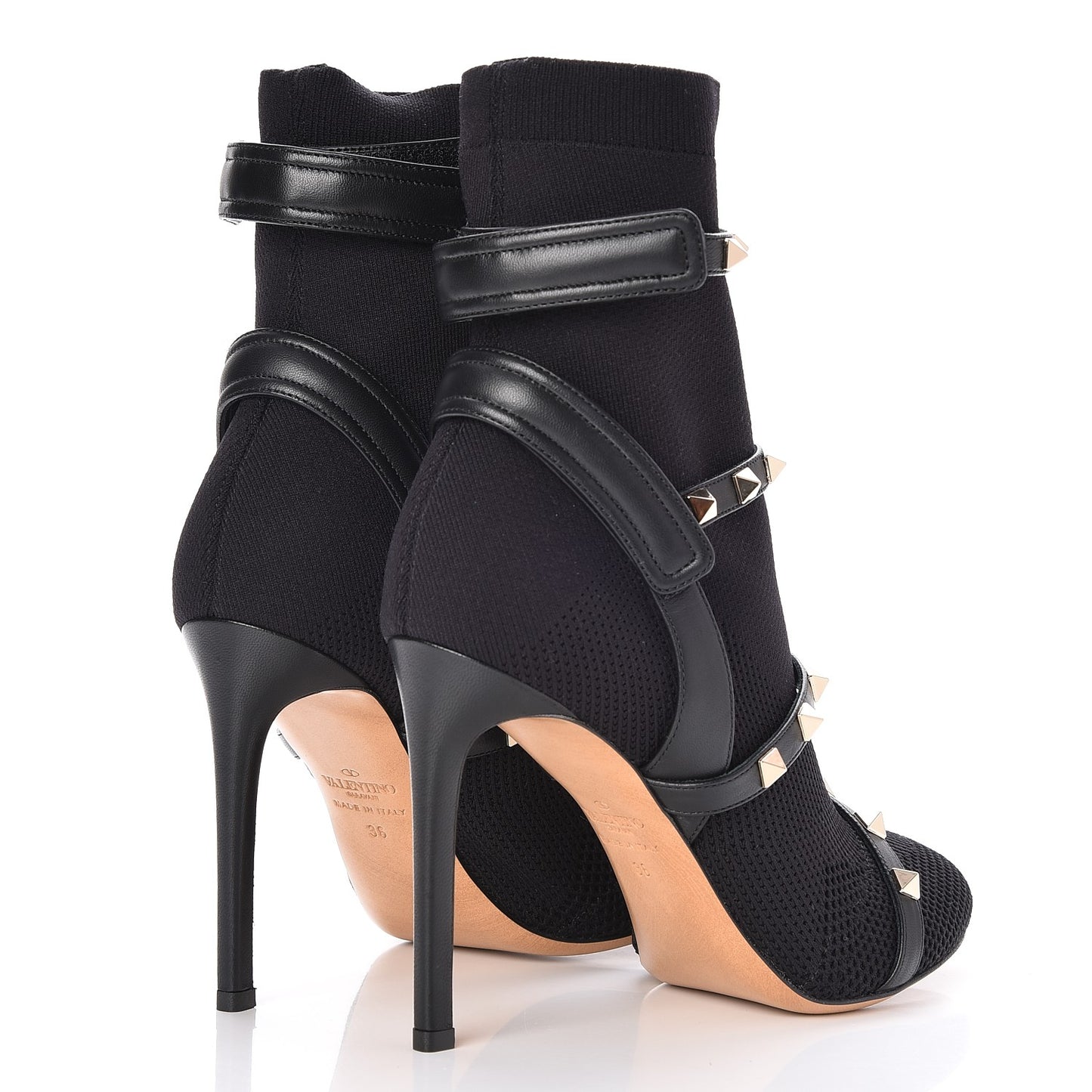Knit Nappa Rockstud Bodytech 105mm Ankle Boots 36 Black