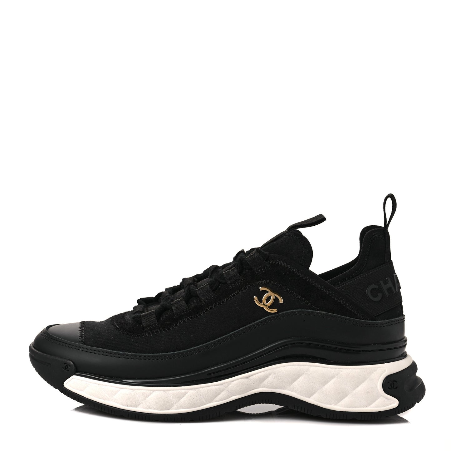 Velvet Calfskin Mixed Fibers CC Sneakers 36.5 Black