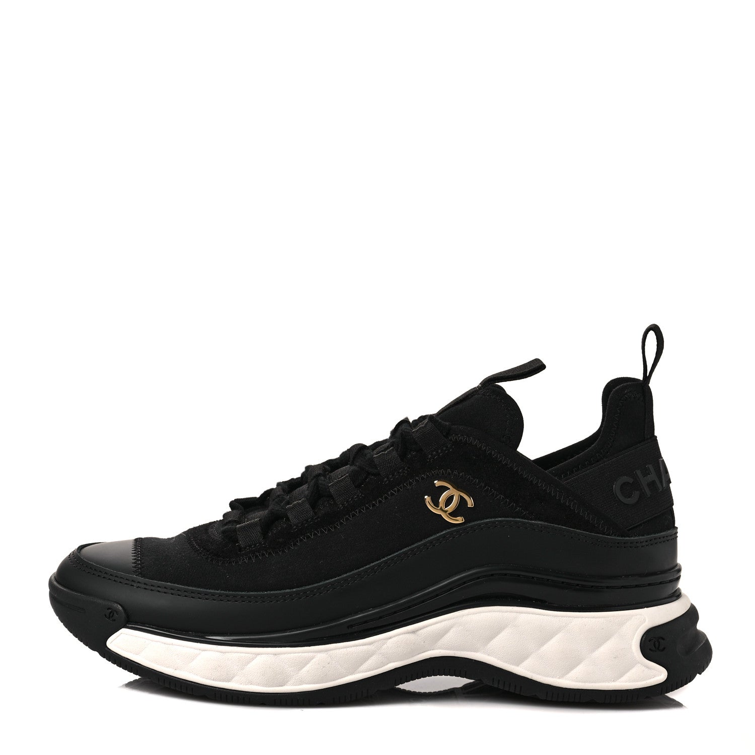 Chanel Velvet Calfskin Mixed Fibers CC Sneakers 36.5 Black 1 of 9