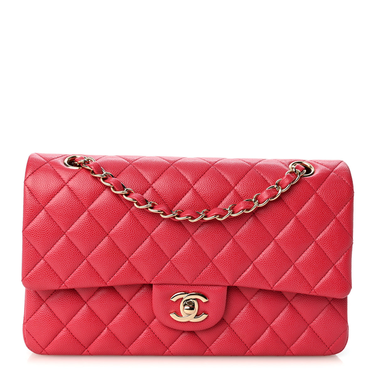 Caviar Quilted Medium Double Flap Dark Pink