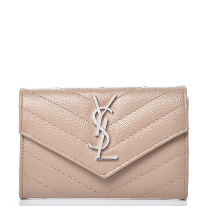Saint Laurent Grain De Poudre Matelasse Chevron Small Monogram Envelope Wallet Dark Beige 1 of 8