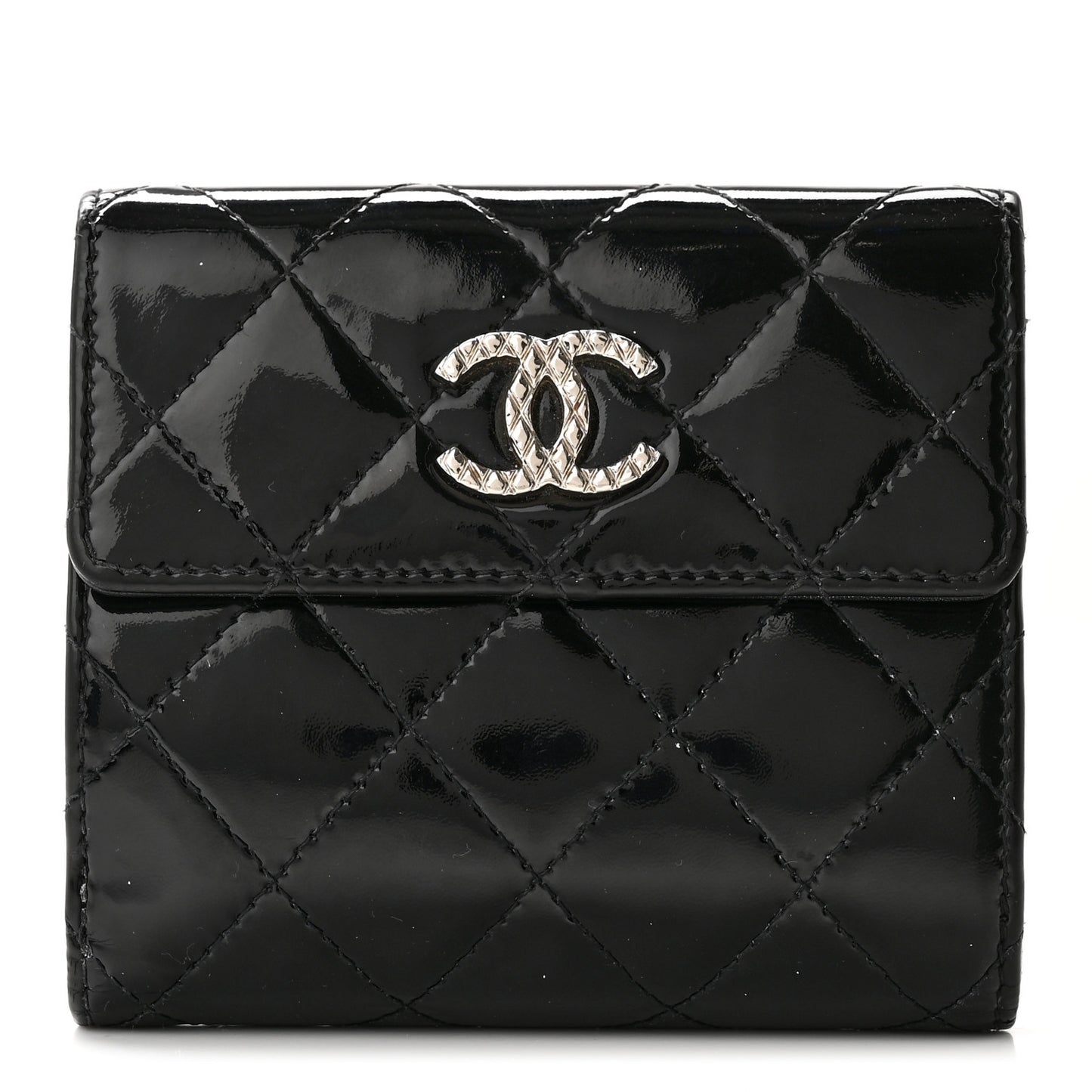 Patent Quilted Brilliant Compact Wallet Black
