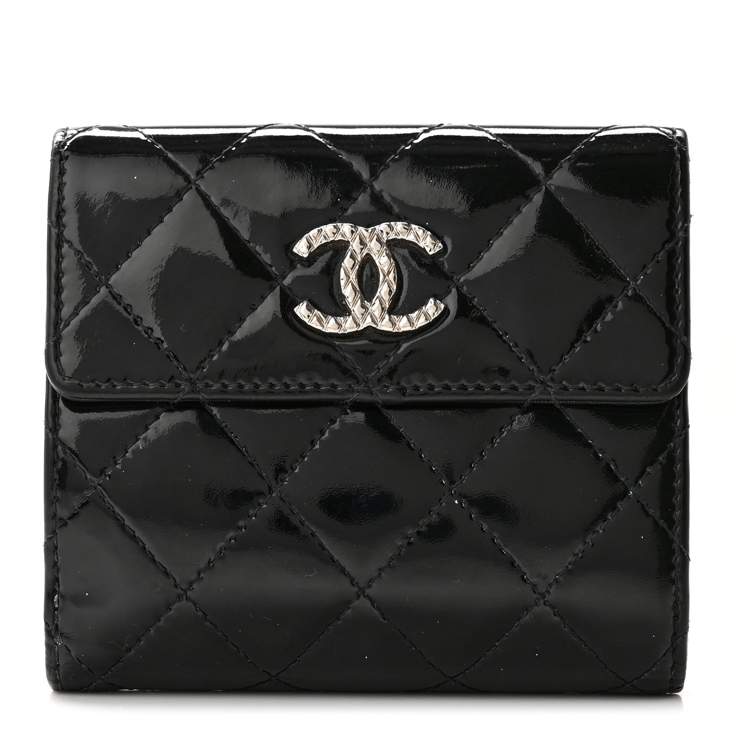 Chanel Patent Quilted Brilliant Compact Wallet Black 1 of 14