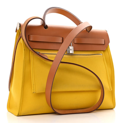 Hermes Vache Hunter Toile Officier Herbag Zip PM 31 PM Natural Jaune De Naples 6 of 29