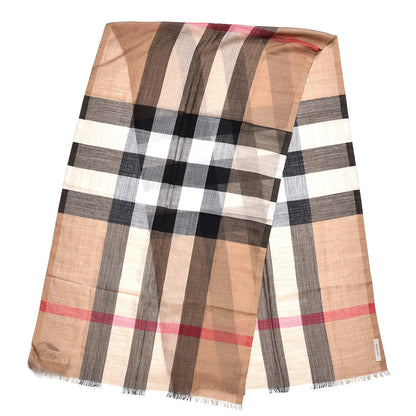 Burberry Wool Silk Gauze Half Mega Check Scarf Camel 3 of 6
