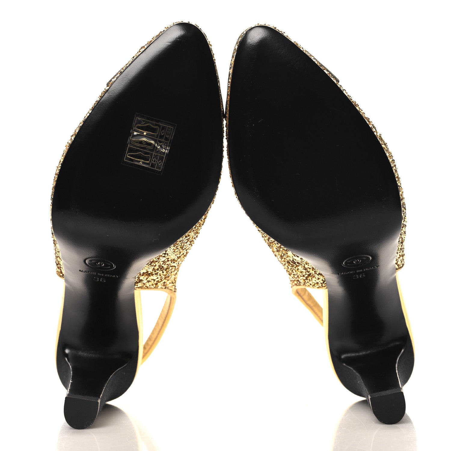 Chanel Glitter Grosgrain Cap Toe CC Slingback Pumps 36 Gold Black 6 of 9