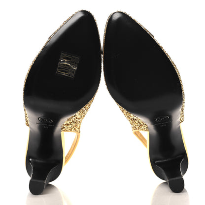 Chanel Glitter Grosgrain Cap Toe CC Slingback Pumps 36 Gold Black 6 of 9