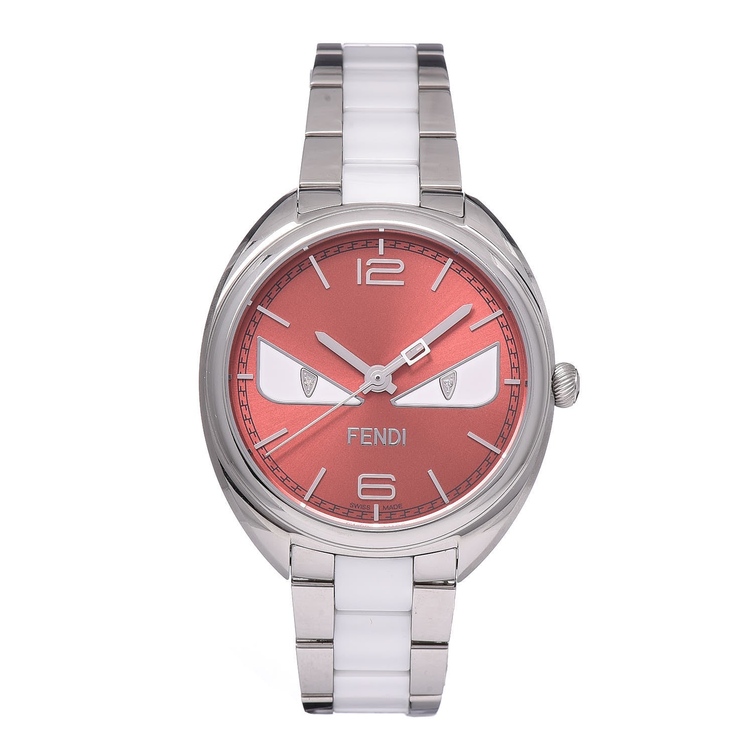 Fendi Stainless Steel Ceramic Diamond 34mm Momento Bugs Quartz Watch Orange 1 of 9