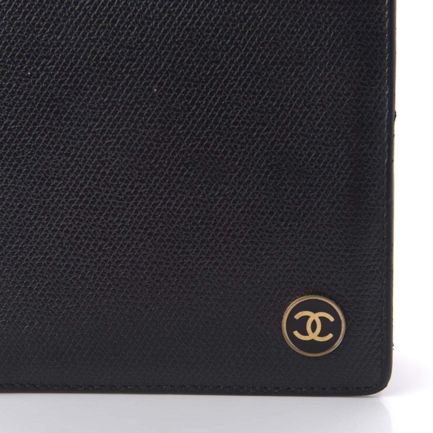 Grained Calfskin CC Button Bi-Fold Wallet Black