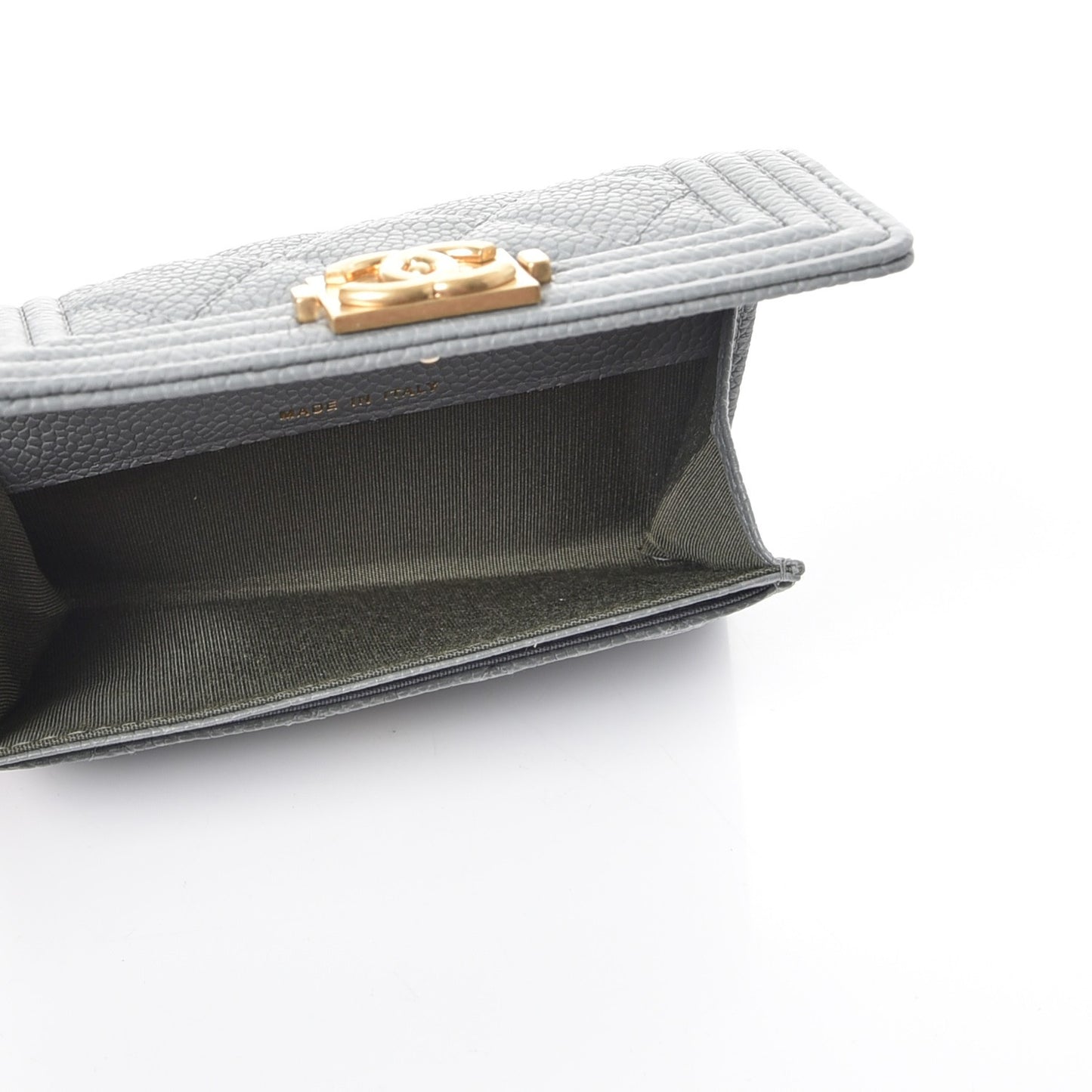 Caviar Quilted Boy Flap Card Holder Grey