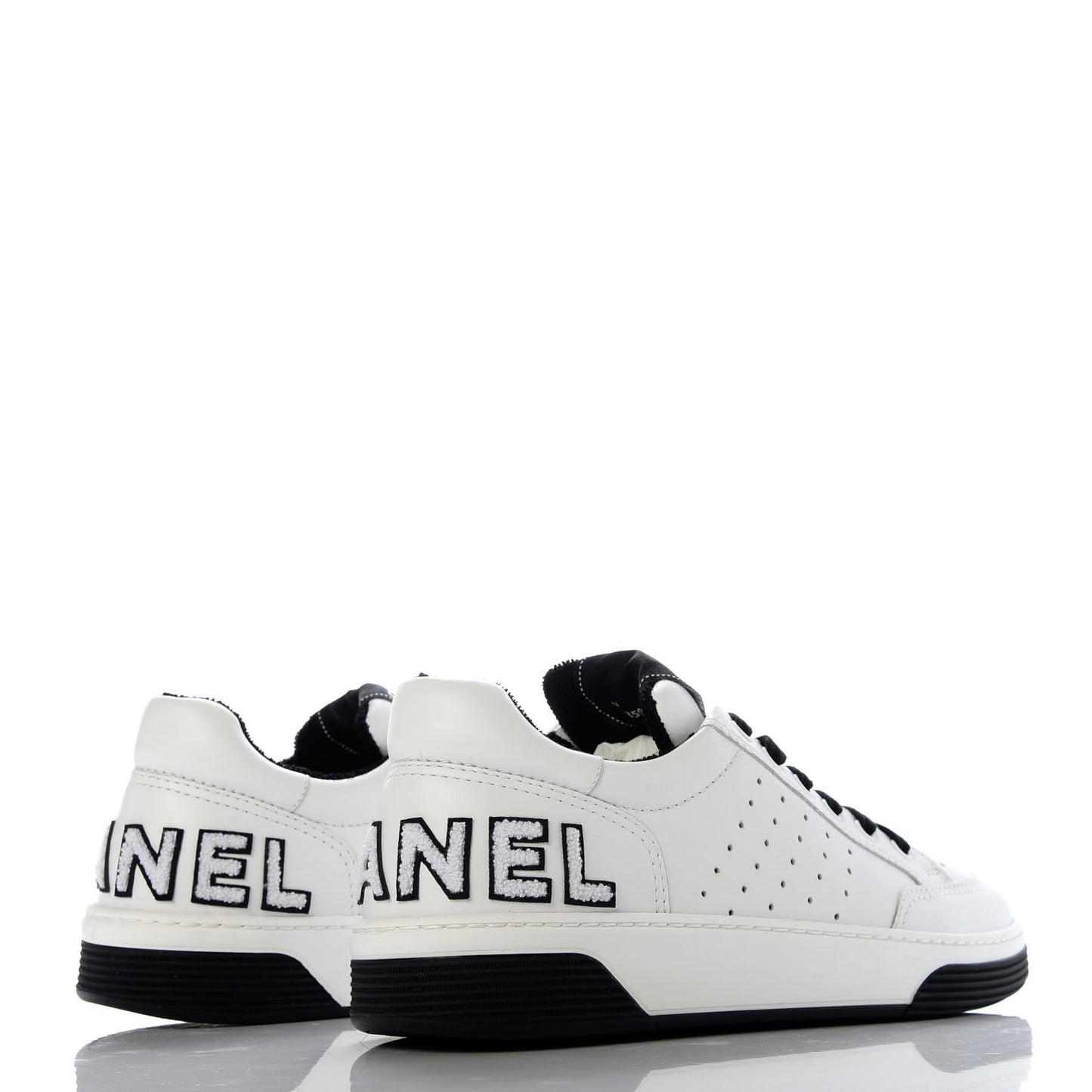 Calfskin Womens Logo Sneakers 41 Black White