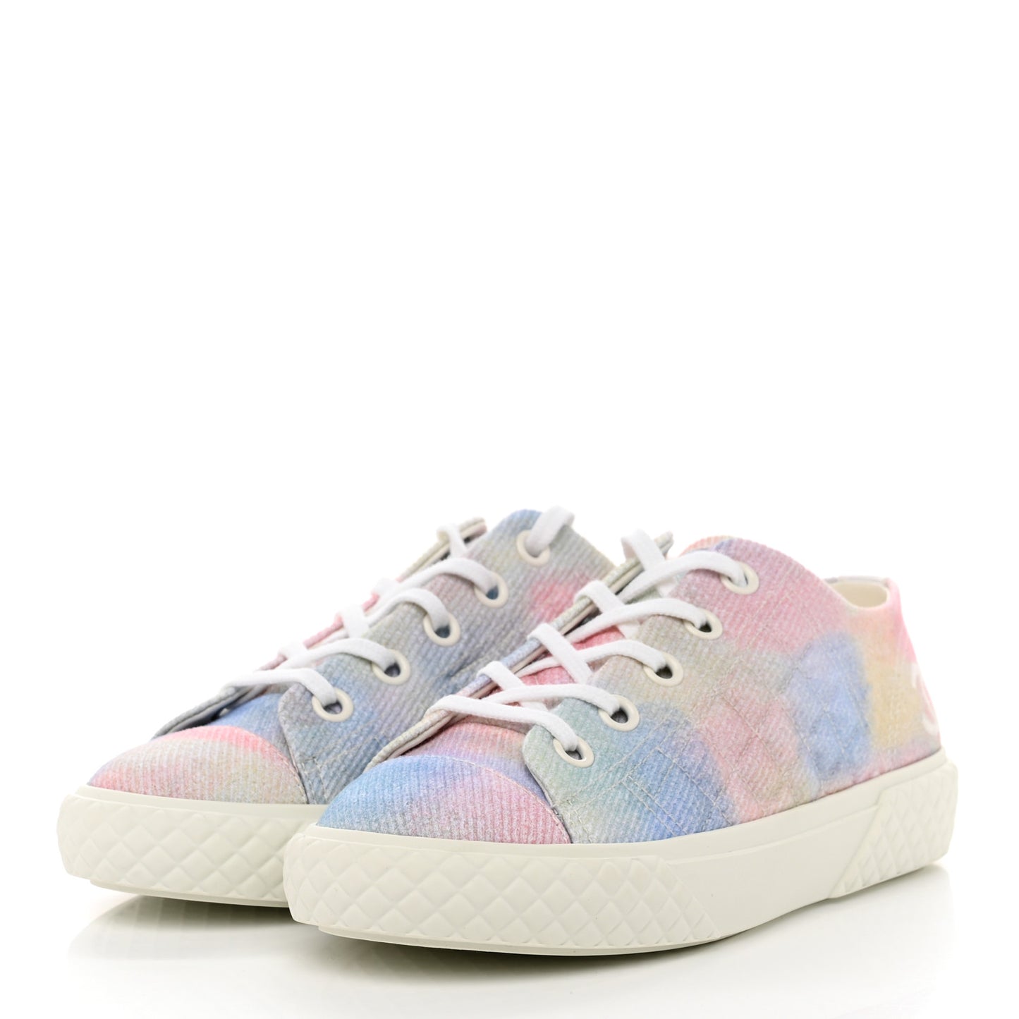 Printed Fabric Quilted Sneakers 36.5 Green Pink Blue
