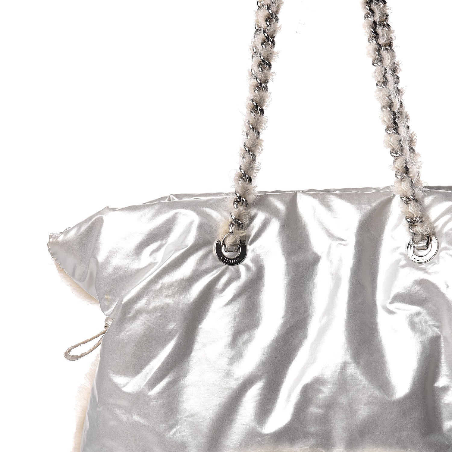 Chanel Vinyl Mohair Trimmed CC Bonbons Tote Silver 16 of 16