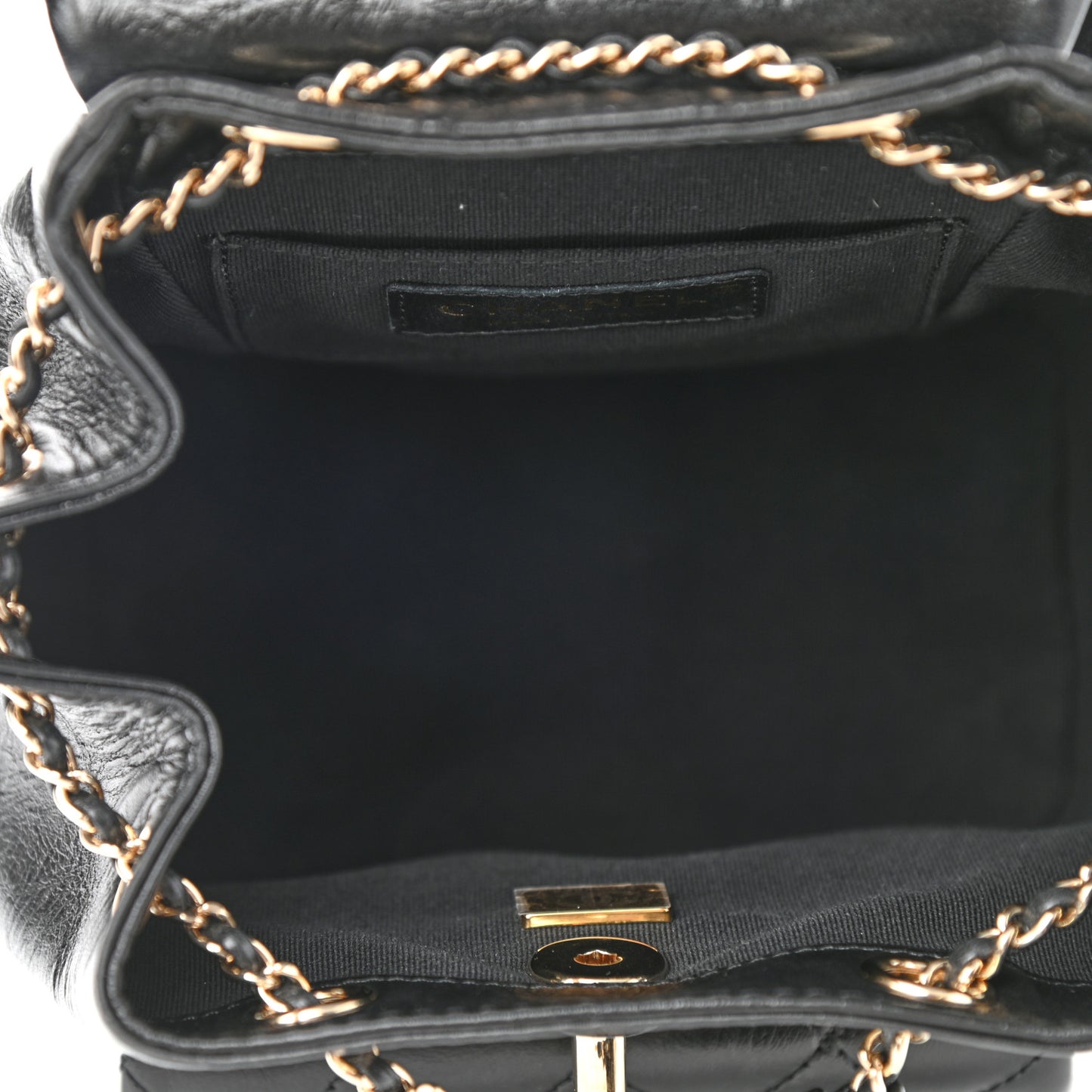 Glazed Aged Calfskin Quilted Small Duma Drawstring Backpack Black