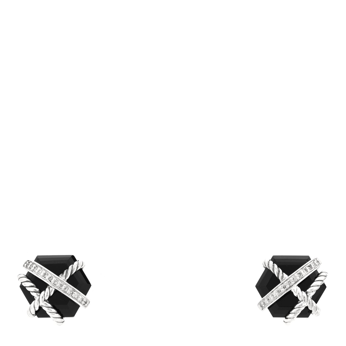 Sterling Silver Diamond Black Onyx 11mm Cable Wrap Earrings
