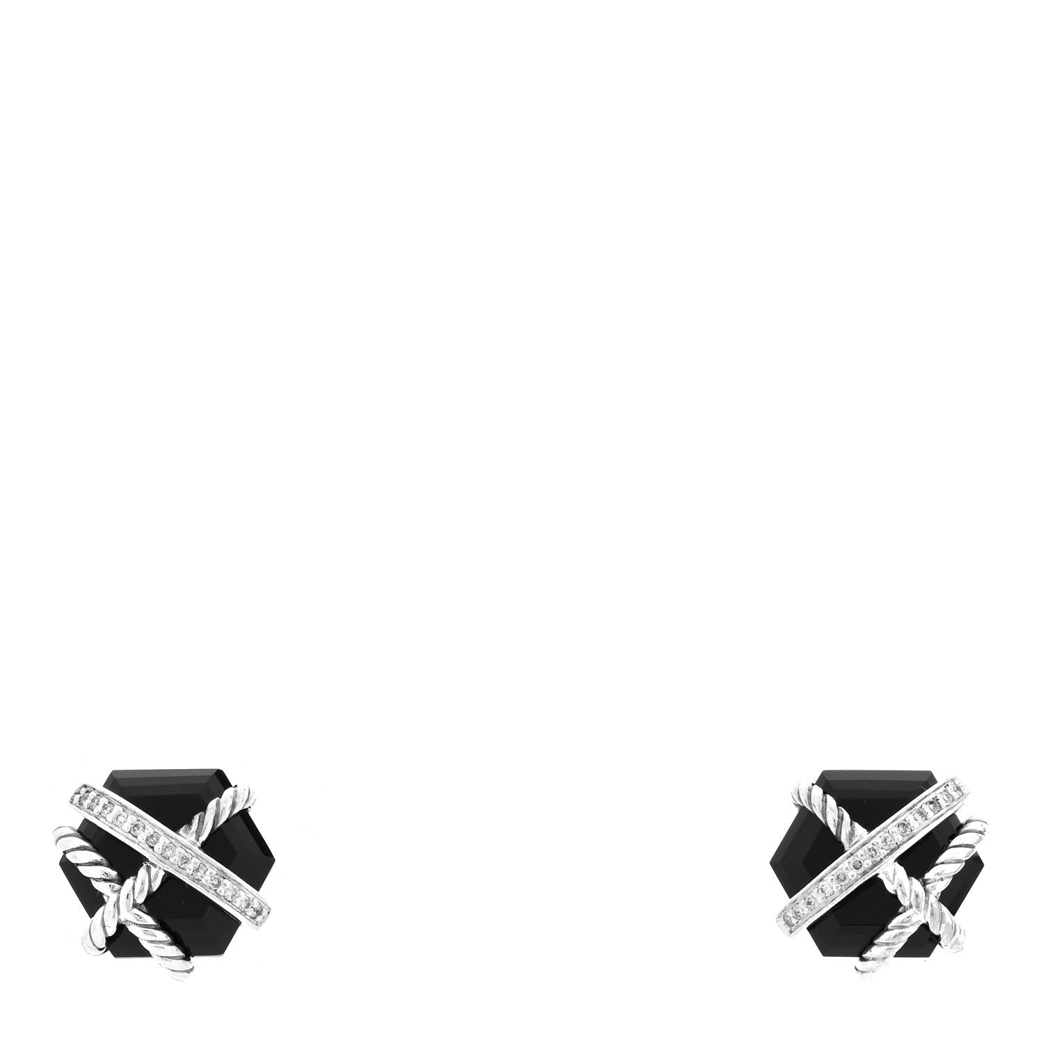 David Yurman Sterling Silver Diamond Black Onyx 11mm Cable Wrap Earrings 1 of 3