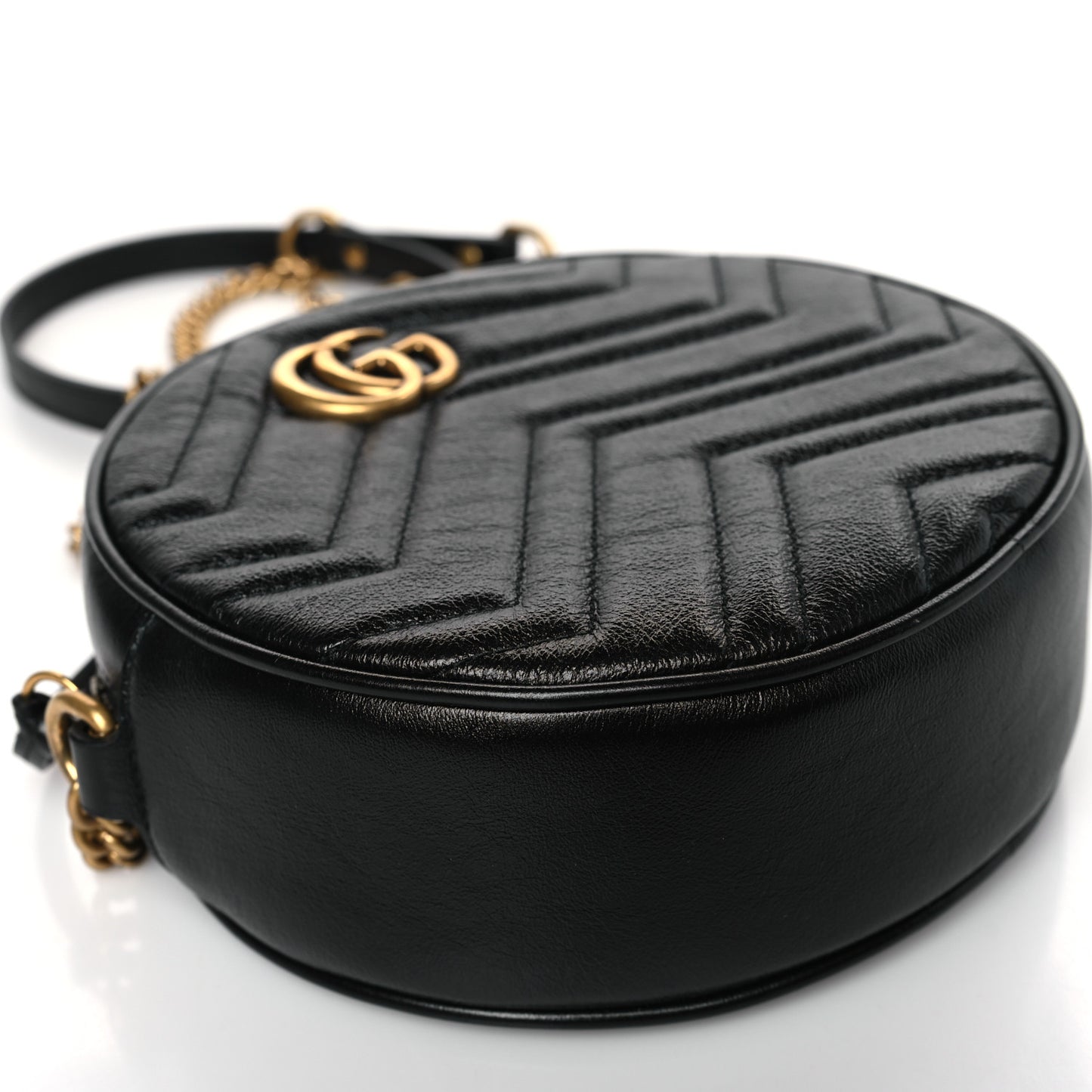 Azalea Calfskin Matelasse Heart Mini GG Marmont Round Shoulder Bag Black