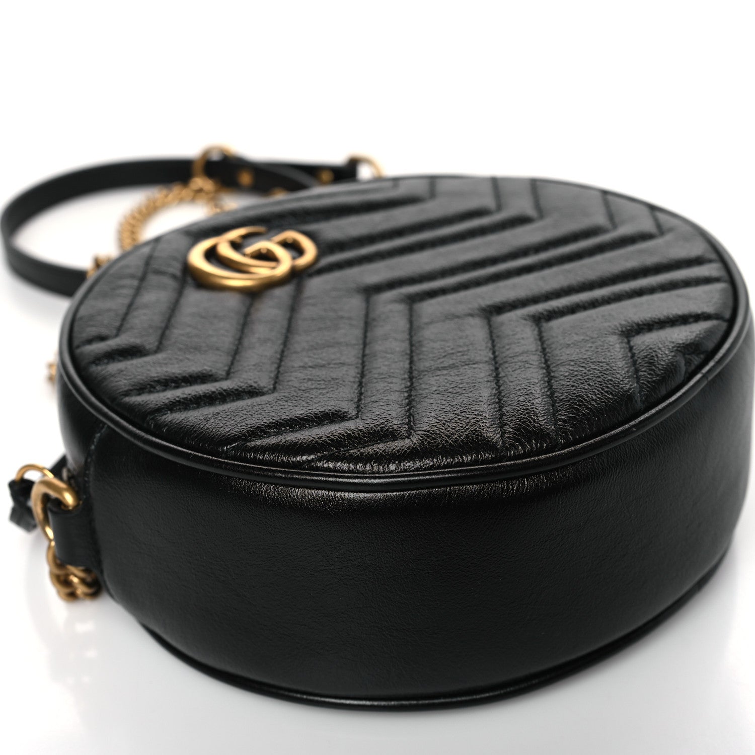 Gucci Azalea Calfskin Matelasse Heart Mini GG Marmont Round Shoulder Bag Black 8 of 9