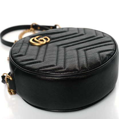 Gucci Azalea Calfskin Matelasse Heart Mini GG Marmont Round Shoulder Bag Black 8 of 9