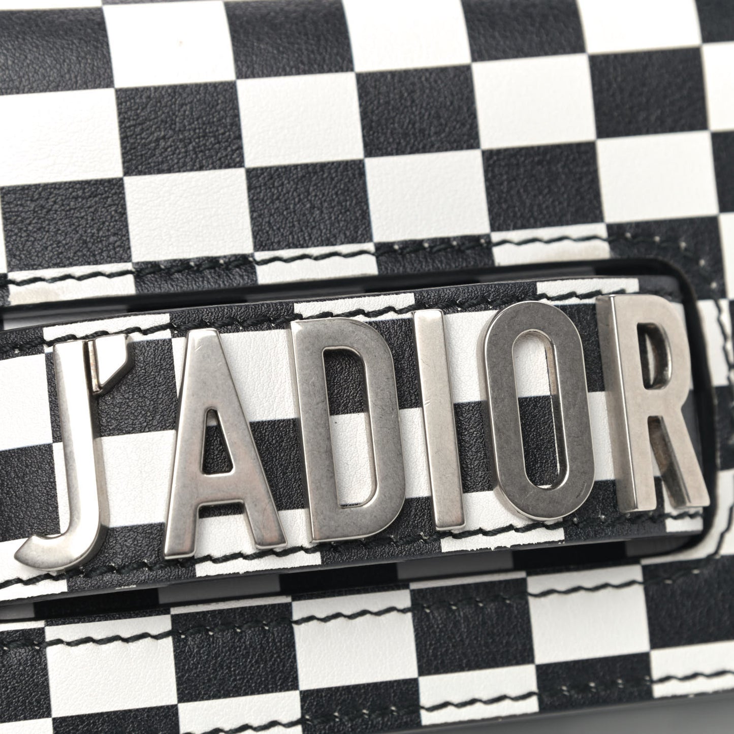 Calfskin Checkered Mini J'Adior Flap Bag Black White