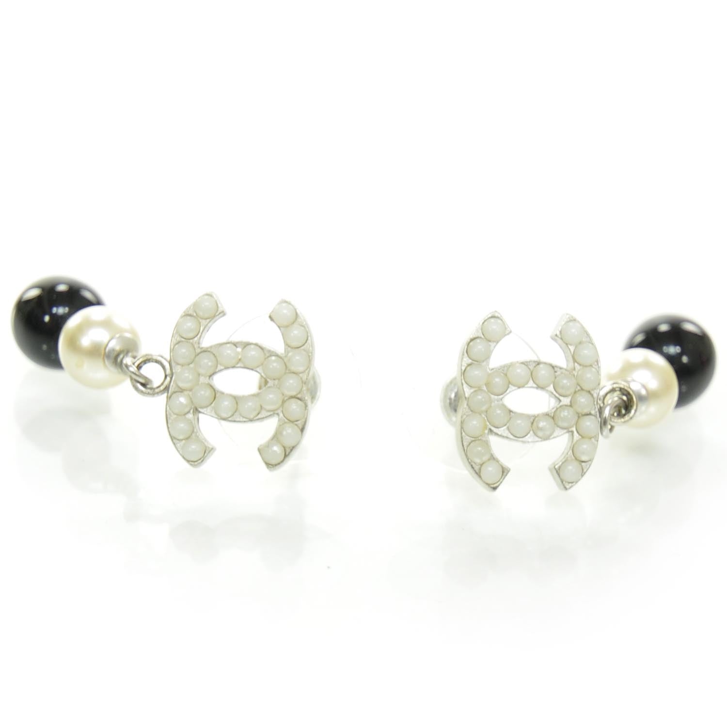 Chanel Pearl CC Dangle Earrings Black 1 of 5