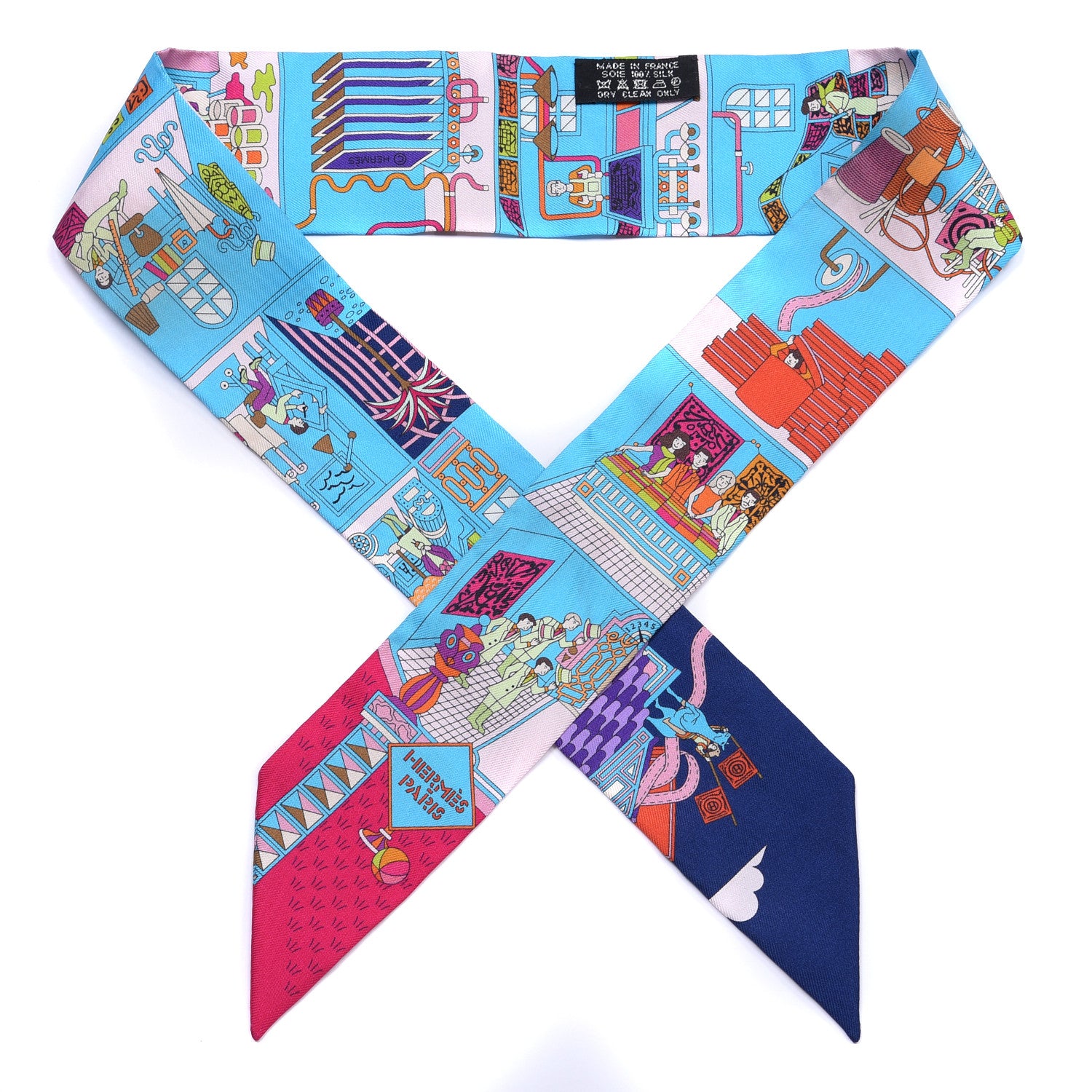Hermes Silk La Maizeon De Carres Twilly Bleu Azur Marine Rose Indien 1 of 4
