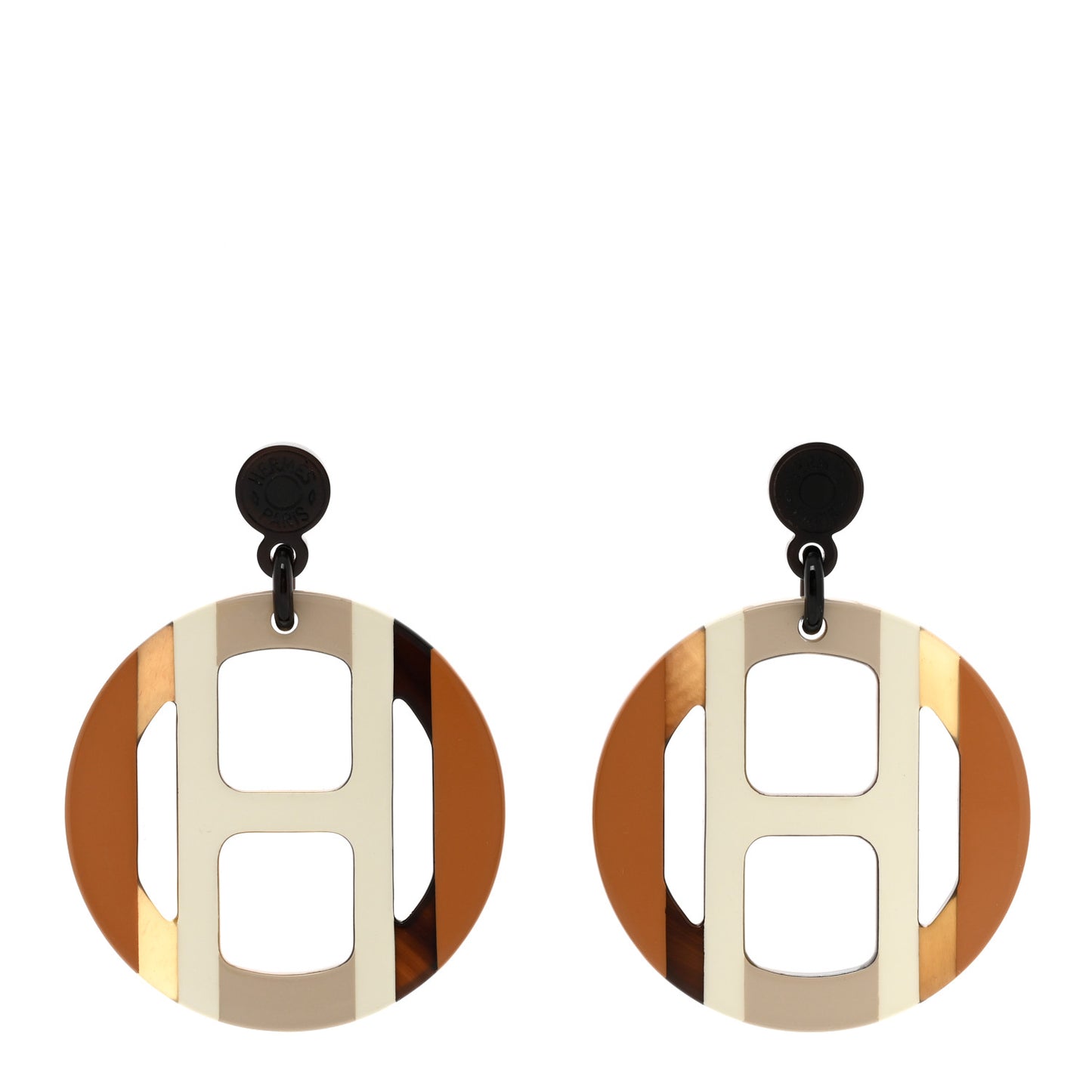 Lacquered Horn H Equipe Earrings Sable